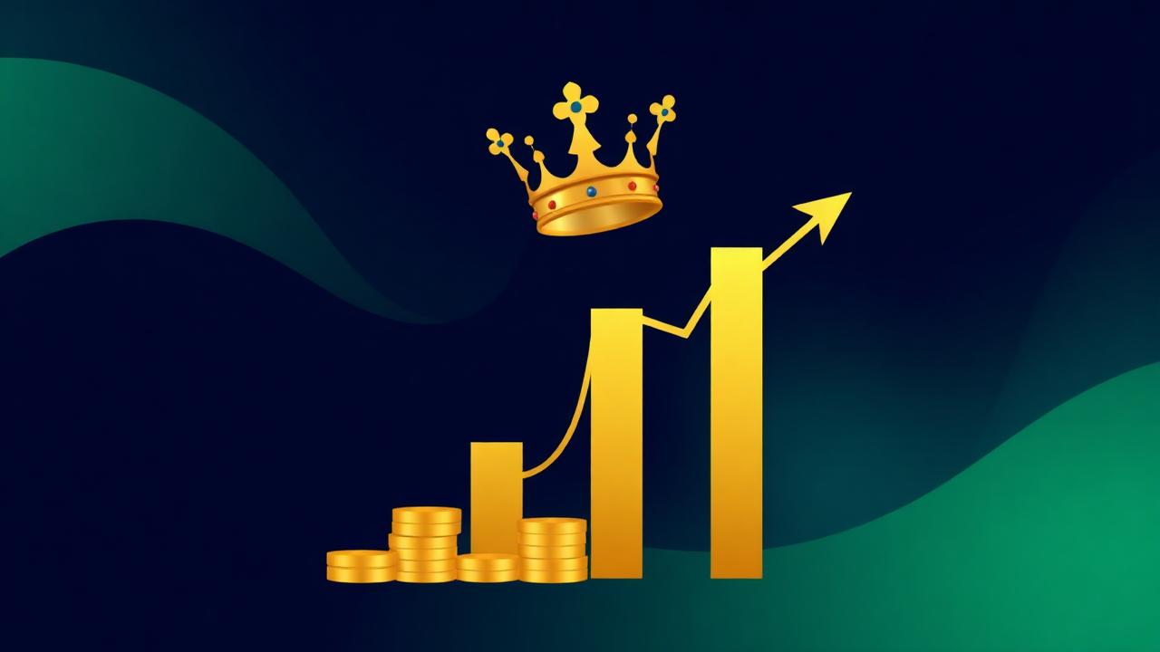 Golden crown above a rising bar chart with coins, representing Stake VIP rewards and rakeback