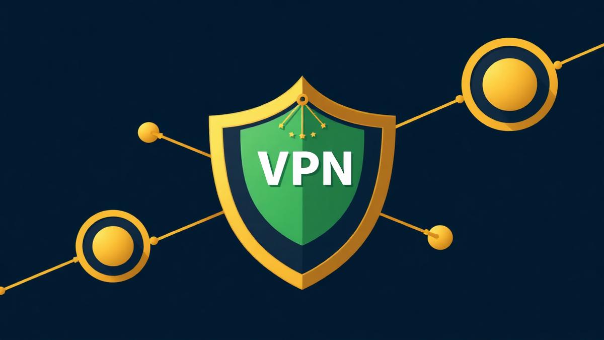 Illustration of a VPN shield with a globe and connection lines, representing Stake.com access in 2026
