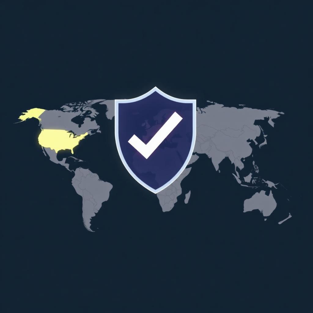 Illustration of a world map with the United States highlighted and a verified shield, representing Stake access in the US